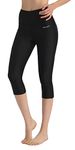 Ubestyle UPF 50+ High Waist Swim Leggings for Women Swim Capris Swim Pant Swim Tights Beach Pants Sun Protective, Black, Large