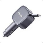 Anker USB C Car Charger, 75W Max Ultra-Compact Type-C Fast Car Charger with Built-In Retractable USB-C Cable, Car Adapter for iPhone 17/16/15 Series, iPad, Galaxy, AirPods, and More