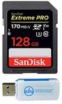 SanDisk Extreme Pro 128GB SD Card for Camera Works with Nikon Z6 II (Z 6II), Z7 II (Z 7II) - SDXC UHS-I Card (SDSDXXY-128G-GN4IN) Bundle with (1) Everything But Stromboli Micro & SD Memory Card Reader