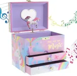 Jewelkeeper Jewelry Box for Girls - 2-Drawer Music Box with Spinning Unicorn, Pink Glitter Design, Dreamer Tune - Elegant Jewelry Box for Girls Keepsakes and Accessories Organizer - 6.75 x 5.25 x 6 In