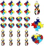 Yolev 24 Pieces Autistic Awareness Pendants Ribbon Heart Square with Puzzle Shape Charms for Puzzle Jewellery Key Chain Necklace Bracelet Earring Crafts Making Supplies