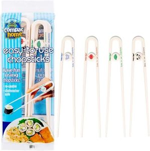 Compac Home Easy-to-Use Chopsticks, Plastic Dishwasher Safe, Great for All Ages, Parties, Stocking Stuffer, 4 Count