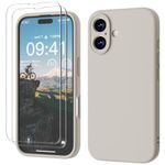 GOODVISH 3 IN 1 for iPhone 16 Case 6.1 inch, Upgraded Camera Protection, 2X HD Screen Protector, Liquid Silicone Anti-Scratch Shockproof Gel Rubber Anti-Fingerprint Phone Case Cover, Stone Grey