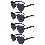 NACHLYNN 4 Pairs Black Heart Sunglasses for Women Rimless Heart Shaped Sunglasses Candy Color Heart Glasses for Party Favors