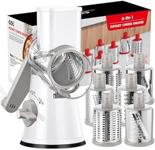 GDL Cheese Grater Hand Crank - Upgraded 6-in-1 Cheese Grater with Handle and Strong Suction Base, Multi-purpose Cheese Shredder Vegetable Slicer Ice Shaver for Potato, Vegetables, Nuts, Chocolate