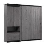 Bestar Orion Full Murphy Bed and Storage Cabinet with Pull-Out Shelf (89W) in bark Gray & Graphite