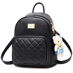 zhongningyifeng Backpack Purse for Women Small Girl Mini Daypack PU Leather Improved Cute Waterproof with Bear Doll (Black)