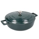 MasterClass Shallow Casserole Dish with Lid, Hob to Oven to Table Casserole Pan, Ultra Lightweight, Optimum Heat Conduction, 4L, Green