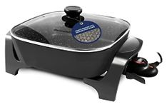 Elite Gourmet EG6201 PFOA-Free 12"x12"x3.2" / 7.5Qt Scratch Resistant, Dishwasher Safe, Easy to Clean, Non-Stick Electric Skillet with Glass Vented Lid, Trigger Release Probe, Black