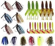 Bass Fishing Lures Kit Include Weedless Football Swim Jigs Bass Jigs, Silicone Jig Skirts, Craw Soft Plastic Worms Grub Bait Tackle Kit Fishing Lures for Bass Trout