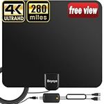 TV Aerial, Boyoye 2024 Newest Indoor TV Aerial Long 280+ Miles Range - Support 4K 1080p HD VHF UHF All TV's - Indoor Smart Amplifier Signal Booster - 16.5ft Coax HDTV Cable (158A 250)