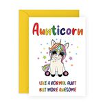 Aunt Birthday Card - 'Aunticorn'- Unicorn Gifts for Auntie From Nephew And Niece - Comes With Fun Stickers - Vegan Ink - Made In The UK By Central 23