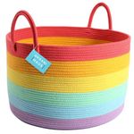 OrganiHaus Rainbow Extra Large Cotton Rope Storage Basket w/Handles 50x33cm, Colorful Unicorn Decor Kids Toy Storage Baskets for Organizing, Rainbow Basket for Nursery Playroom Classroom Organization