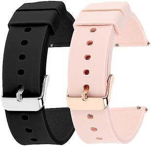 cobee 2 correas de silicona para reloj, resistentes al agua suaves con hebilla de liberación rápida y hebilla de acero inoxidable negra o plateada compatibles de deportivo(22mm, negro y rosa)