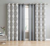 VCNY Home | Jackston Collection | Charcoal Printed and Sheer Grommet Curtain Panel Set, 38" x 84", 4 Panels