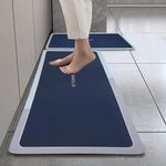 HomeCloud Rubber Kitchen Mats for Floor Set of 2 Pcs | Non-Skid, Soft Absorbent Rugs for Kitchen, Laundry, and Hallway | 120x40cm, 40x60cm| 4mm Thickness (Kitchen_Navy)