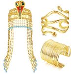 SAILIMUE 3 Pieces Egyptian Costume Accessories Women's Egyptian Headpiece Crown Snake Beaded Headband Gold Snake Arm Cuffs