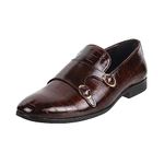 Mochi Men's Brown Double Monk Stylish Dressy Leather Shoes UK/8 EU/42 (19-243)