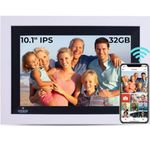Miracle Digital 10.1''(26 cm) Wooden WiFi Digital Photo Frame Hi-def.Built in 32GB Memory 2GB Ram,32GB Exp IPS Touch Screen,USB/SD/Photos Video/Share Photos & Videos Through WiFi Frameo App (White)
