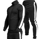 TEZO Men's Casual Active Tracksuits Full Zip Sports Jogging Suits Sets Athletic Running 2 Piece Sweatsuits with Zip Pockets, Black+white, X-Large