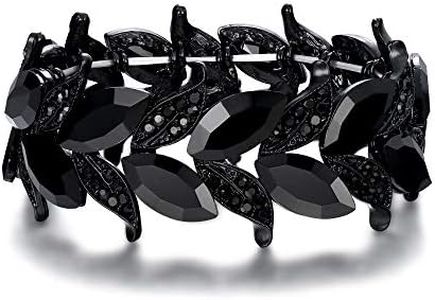 BriLove Wedding Bridal Bracelet for Women Marquise-Shape Leaf Stretch Bangle Bracelet Black Black-Tone