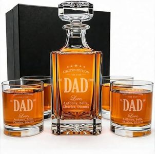 Personalized Whiskey Decanter Set with Glasses for Dad - Custom Bourbon Decanter Sets 4 Designs - Laser Engraved Customized Whiskey Glasses - Personalized Whisky Bottle Gift for Father’s Day