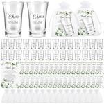 Uiifan 50 Sets Wedding Favors for Guests Wedding Short Glasses Cheers to Love Acrylic Clear Shot Glasses Plastic Glasses Wedding Thank You Cards with Organza Bags