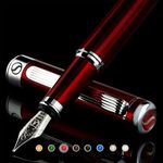 Scriveiner Deep Crimson Red Fountain Pen - Stunning Luxury Pen with Chrome Finish, Schmidt Nib (Medium), Best Pen Gift Set for Men & Women, Professional, Executive, Office, Nice Pens