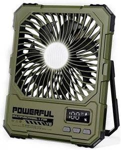 NAOIY Portable Fan, Camping Fan, 20000mAh 6-Inch 18-85H Rechargeable Ultra Thin Foldable with Built-in Power Bank, LED Light, Remote Control, Hook for Outdoor Camping Tent RV Travel (Green)