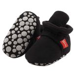 ohsofy Newborn Baby Cotton Booties Stay On Slipper Winter Warm Soft Shoes Non-Skid Infant Ankle Boots Crib Shoes, A-black/, 6-12 Months Infant