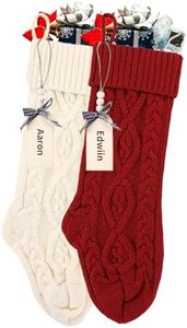 houscly 18 Inches Personalized Christmas Stockings: 2 Pack Red Ivory Knit Christmas Stockings Set with Name Tags Christmas Decor Neutral Xmas Decorations Holiday Farmhouse Indoor Rustic Home Decor