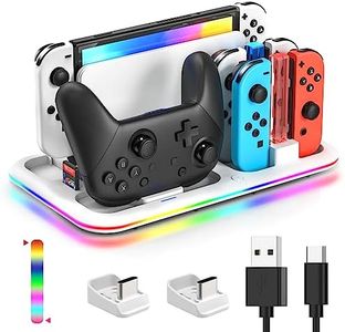 RGB Switch Controller Charger for Nintendo Switch & OLED with Led Light, Switch Charger Compatible with Joycon and Pro Controller, Switch Charging Station Dock Organizer with 8 Game Slots & USB Cables