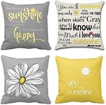 TOMMO Set of 4 Cushion Covers 40 x 40cm You are My Sunshine Yellow Gray with Chevron Words Decorative Throw Pillow Covers Home Decor Square cushion covers 16x16 Inches