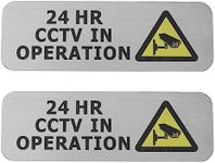 VGOL 2PCS 24 HR CCTV in Operation Camera Recording Notice Sign Brushed Silver Metal Security Safety Sign 15x5x1cm for Doorways Walls Fences