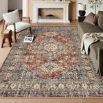 Lahome Oriental Washable Rugs 8x10, Non-Slip Soft Bedroom Rugs Stain Resistant, Ultra-Thin 8x10 Rugs for Living Room Vintage Rug Accent Carpet for Dining Room Office(8x10ft,Brick Red)