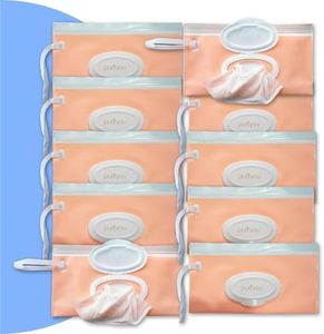 purifyou Portable Baby Wipe Case Travel Holder – Refillable Wipe Dispenser Pouches, Keeps Wipes Fresh & Moist, Lightweight, Durable, for Car, Diaper Bag, Stroller, Home & Travel (Set of 10, Pink)