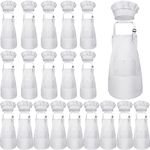 40 Pcs Kids Apron Chef Hat Set Boys Girls Aprons Chef Apron Hats Bulk for Cooking Painting Children's Bib Apron 7-13 Years, White, approx. 18 x 24.4 inches/ 46 x 62 cm