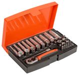 Bahco SL25L Socket & Mechanical Set, Metric ,Black/Red,1/4" Dynamic Drive, 37 Pieces