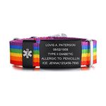 FLHEART Personalised Medical Emergency ID Bracelet | Adjustable Sport Nylon Strap Belt Buckle Medical Alert Bracelet Allergy Diabetic Wristband for Men Women, Customized,Rainbow