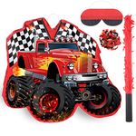 Harrycle Truck Piñata Decoration of Monster Pattern Small Race Car Piñata with Blindfold Bat and Confetti Filler for Birthday Mexican Party Decor Kids Carnival Events Fiesta Party Game Supplies