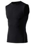 TOPTIE Mens Compression Sleeveless Base Layer, Athletic Workout T-Shirt-Black-XL