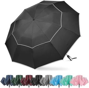 G4Free 62 Inch Windproof Inverted Umbrella with Reflective Stripe Large Compact Reverse Golf Umbrella for Rain 10 Ribs Double Canopy Travel Umbrella Automatic Open Close (Black)