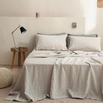 Simple&Opulence 100% French Linen Sheet Set King Size, 4 Piece Sets(1 Flat Sheet, 1 Fitted Sheet&2 Pillowcases) Natural Flax Bed Sheets Soft Breathable Bedding Deep Pocket All Seasons(King, Linen)