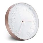 Navaris No Ticking Wall Clock - Contemporary Modern Design Silent Battery Powered Wall Mounted Clock for Kitchen Living Room - Rose Gold/White