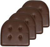 Sweet Home Collection Chair Cushion Memory Foam Pads Tufted Slip Non Skid Rubber Back U-Shaped 17" x 16" Seat Cover, Faux Leather Chocolate Brown 2 Count (Pack of 2)