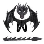 CRTEPST Dragon Costume for Kids Boys Girls, Dragon Wing Tail Mask Set,Halloween Dinosaur Cosplay Set for Child (Black)