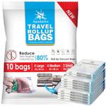 Travel Roll Up Compression Bags For Travelling - Pack of 10 (Small to Large) - Double Zipper, Reusable Bags for Home Storage and Packing Organization - No Vacuum Pump Needed