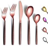 Berglander Silverware Set 20 Pieces with Moon Surface Handle and Rose Gold Mouth Titanium Plating, Stainless Steel Modern Copper Flatware Set Utensils Set Colorful Cutlery Set Service for 4