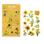 2 Sheets Yellow Sunflower Green Leaf Stickers Transparent Waterproof Vintage Flower Decals for Journal Crafts Cars Envelopes Water Bottles Laptop Cups Windows Tumblers Planner Scrapbooking