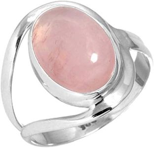 JEWELOPORIUM 925 Sterling Silver Ring for Women Pink Rose Quartz Gemstone Fashion Silver Ring Size 8 Friendship Day Gift Boho Jewelry